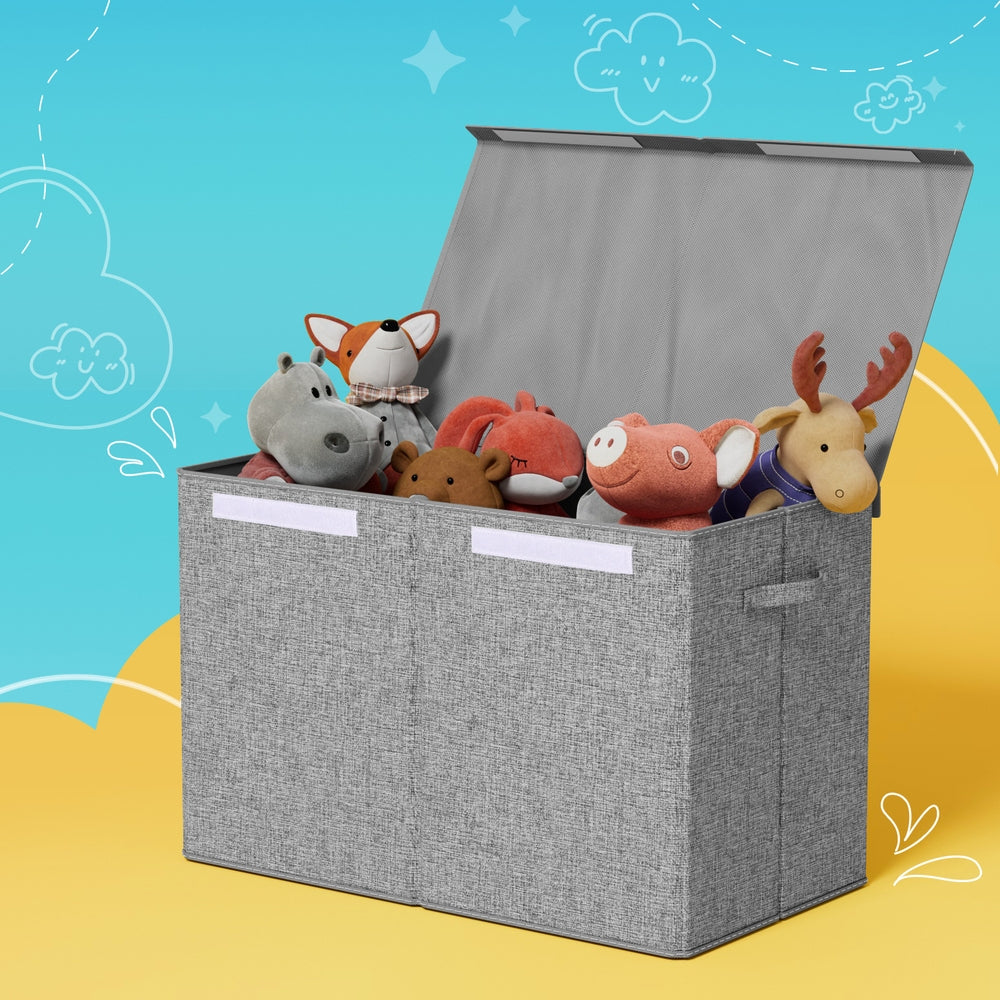 Keezi Large Toy Box Chest Storage with Flip-Top Lid Foldable Organizer Bins Grey