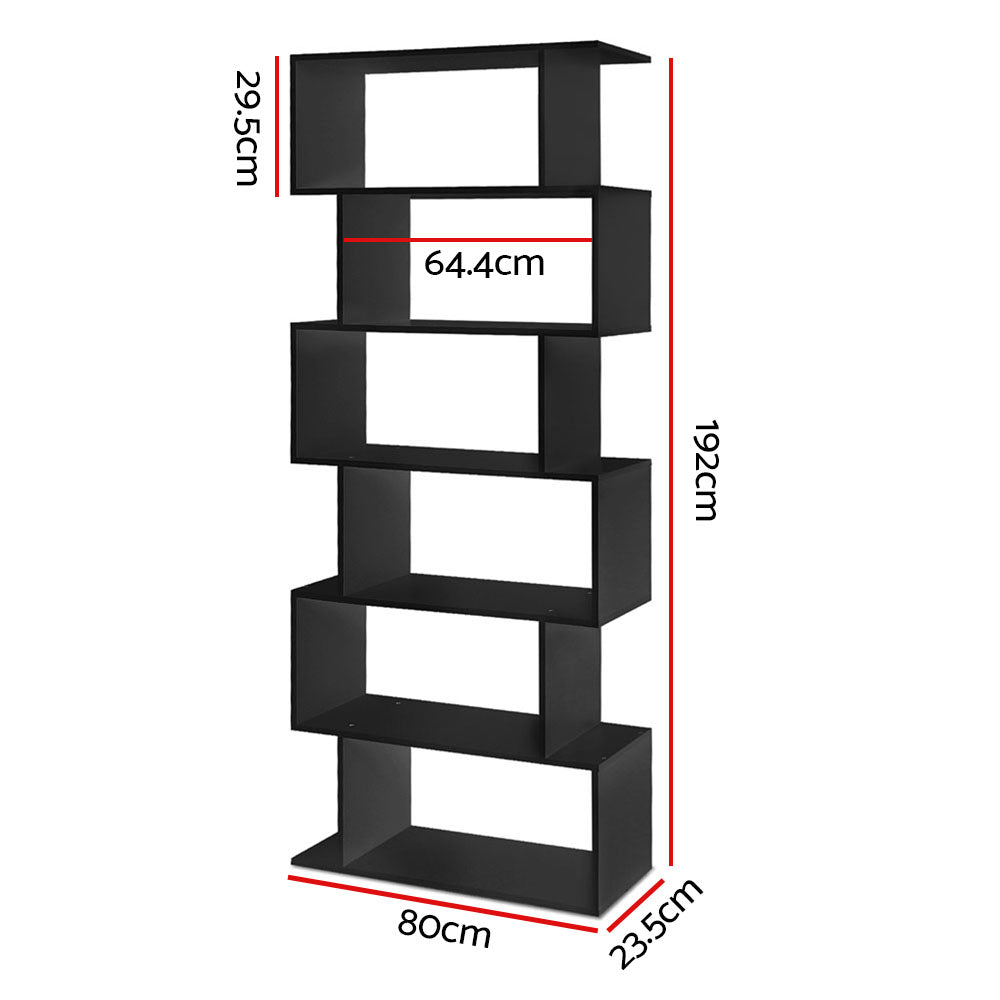 RIVA 6-Tier Bookshelf S-Shape Black