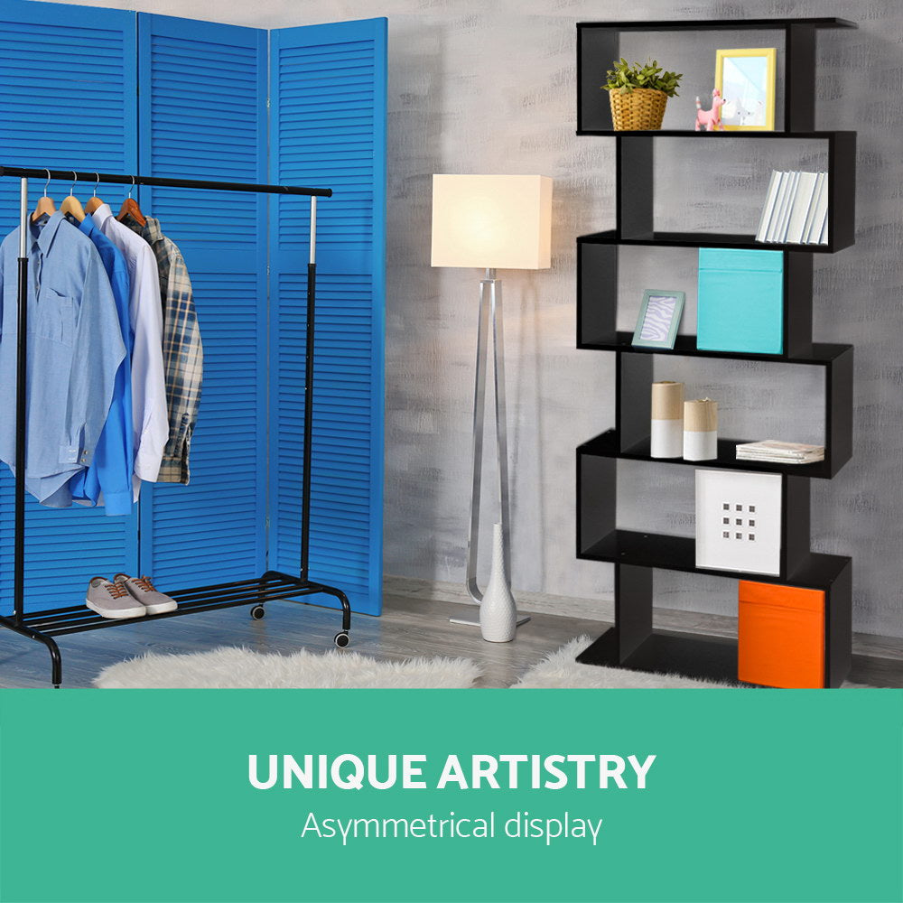 RIVA 6-Tier Bookshelf S-Shape Black