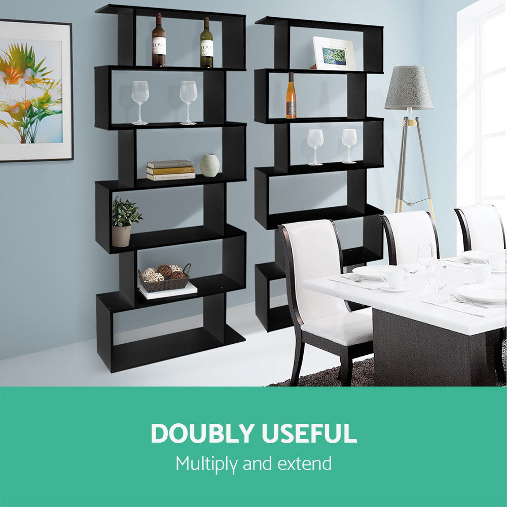 RIVA 6-Tier Bookshelf S-Shape Black