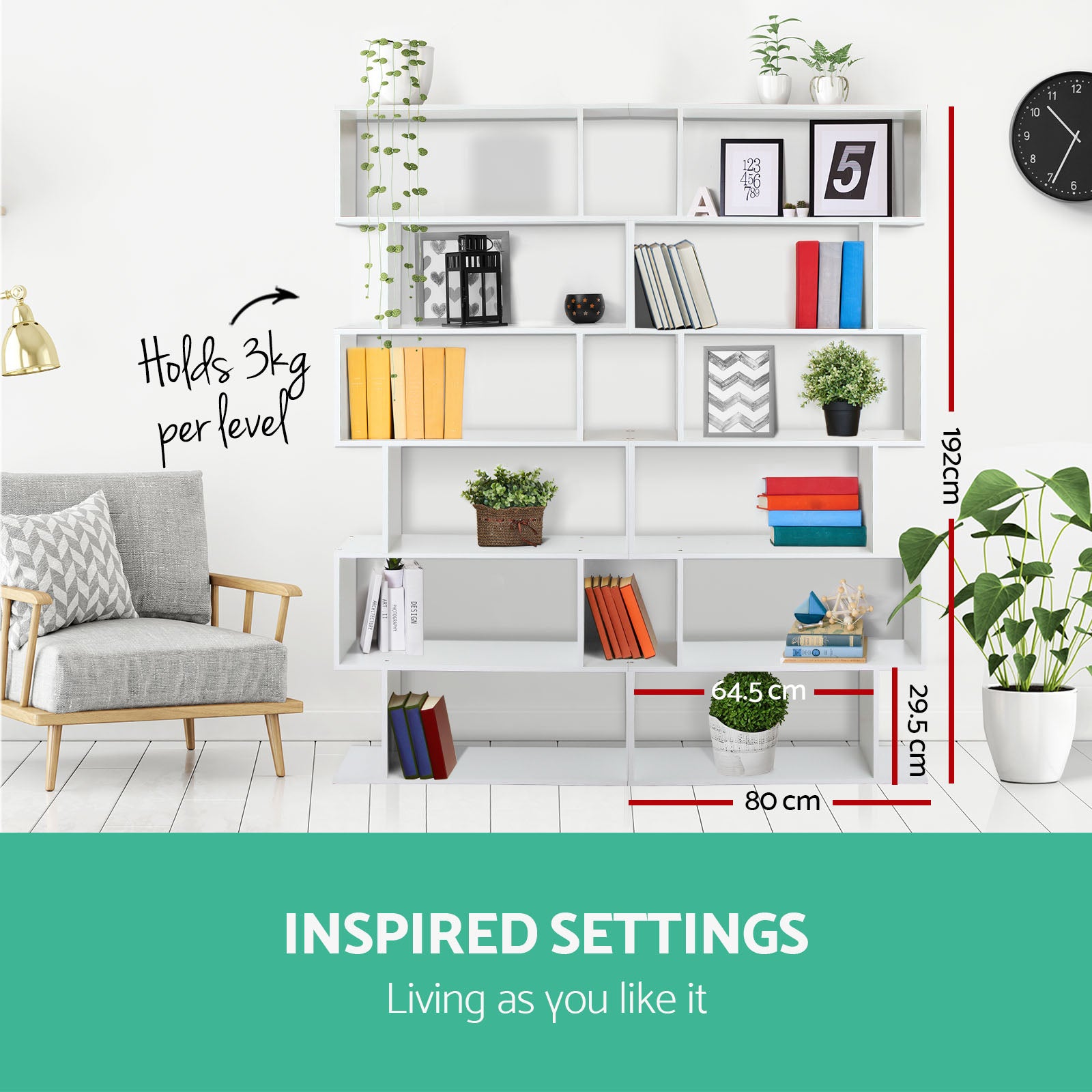 RIVA 6-Tier Bookshelf White