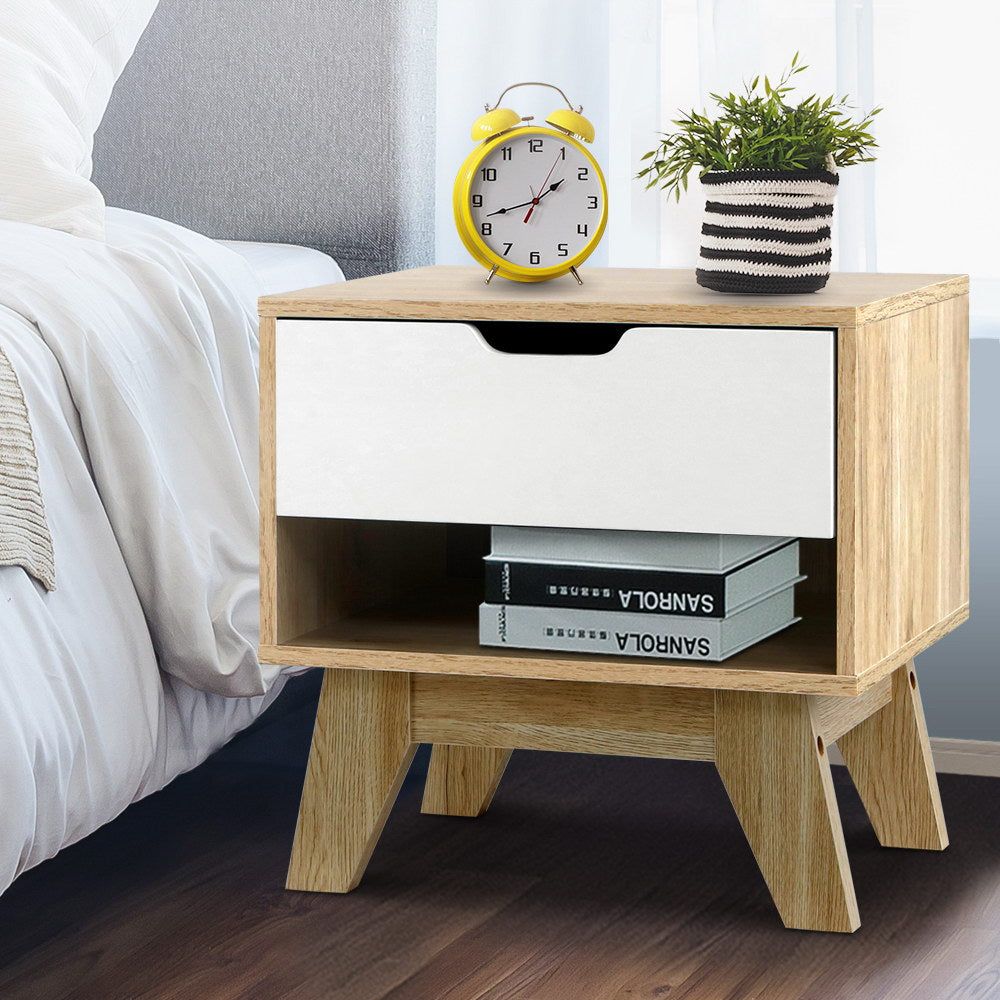 Iker Bedside Table 1 Drawer with Shelf White & Oak