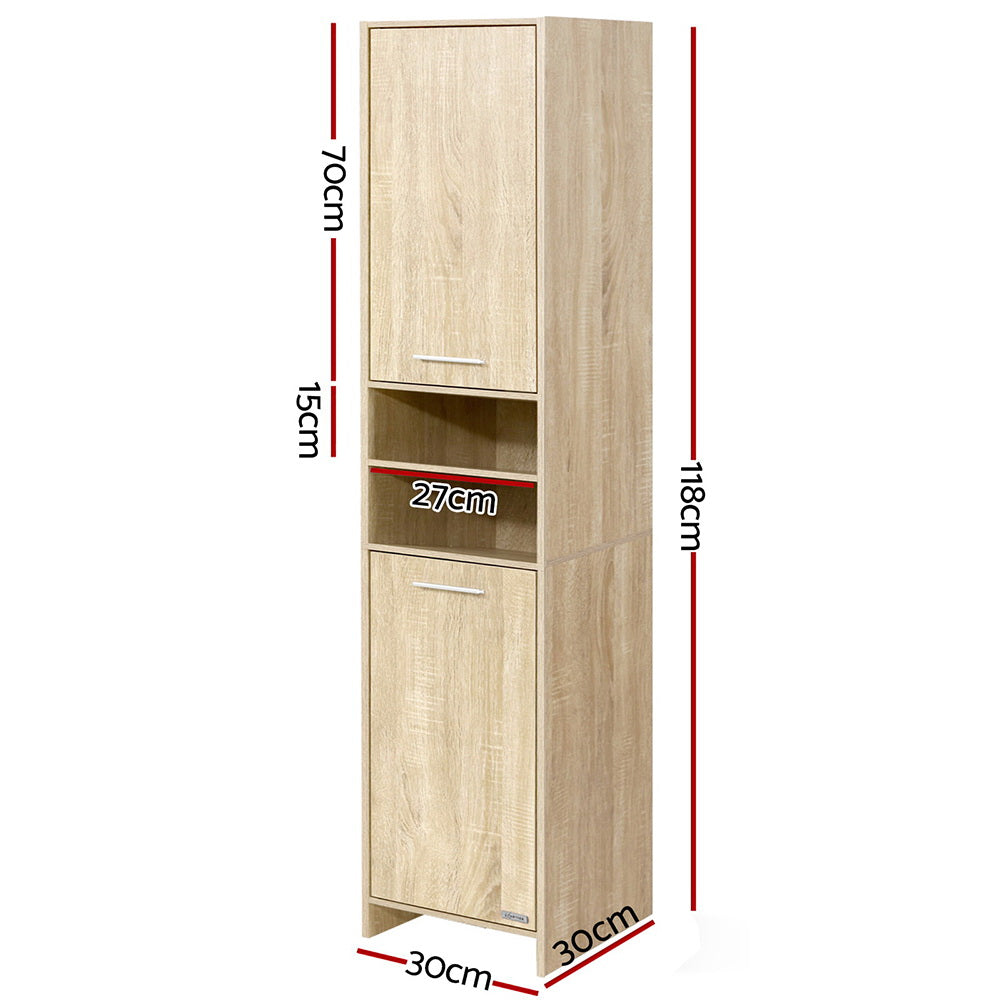 Tall Oak Bathroom Cabinet 185cm Wooden Storage