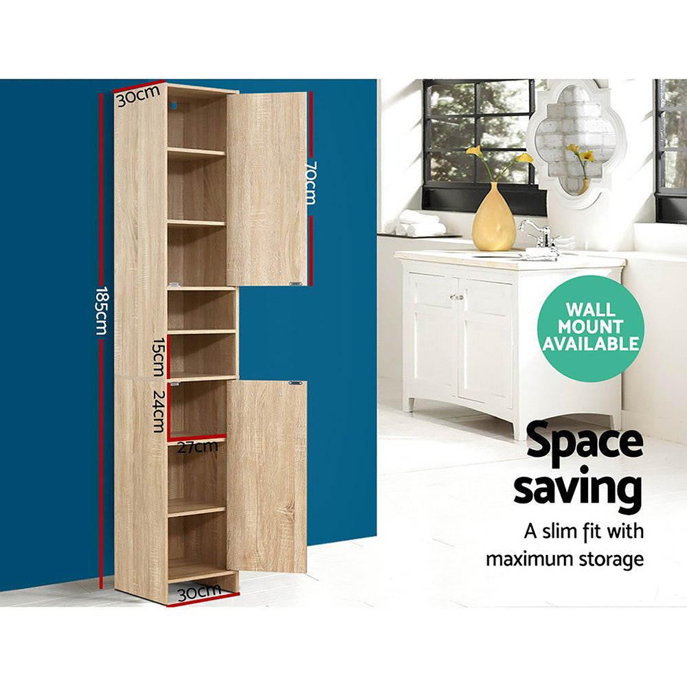 Tall Oak Bathroom Cabinet 185cm Wooden Storage