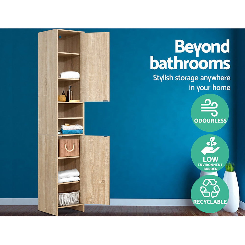 Tall Oak Bathroom Cabinet 185cm Wooden Storage
