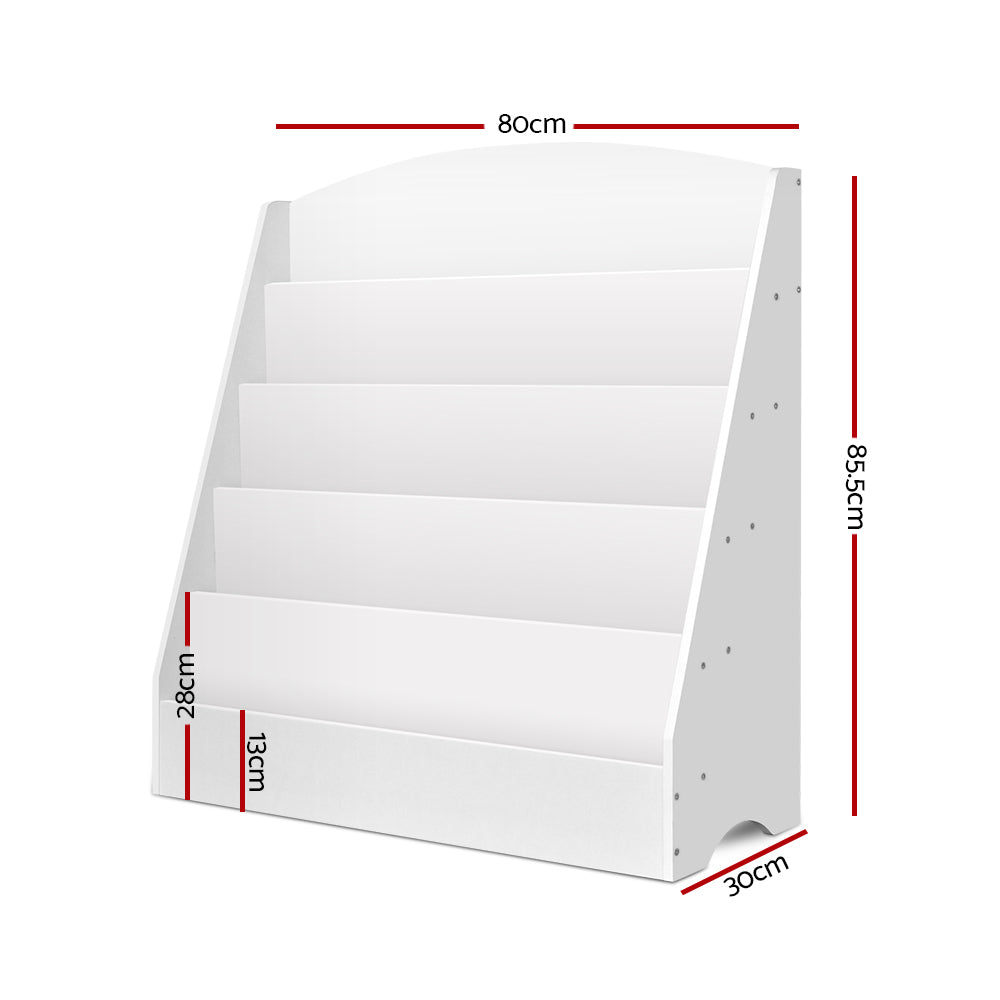 Keezi 5-Tier Kids Bookshelf Magazine Organiser White