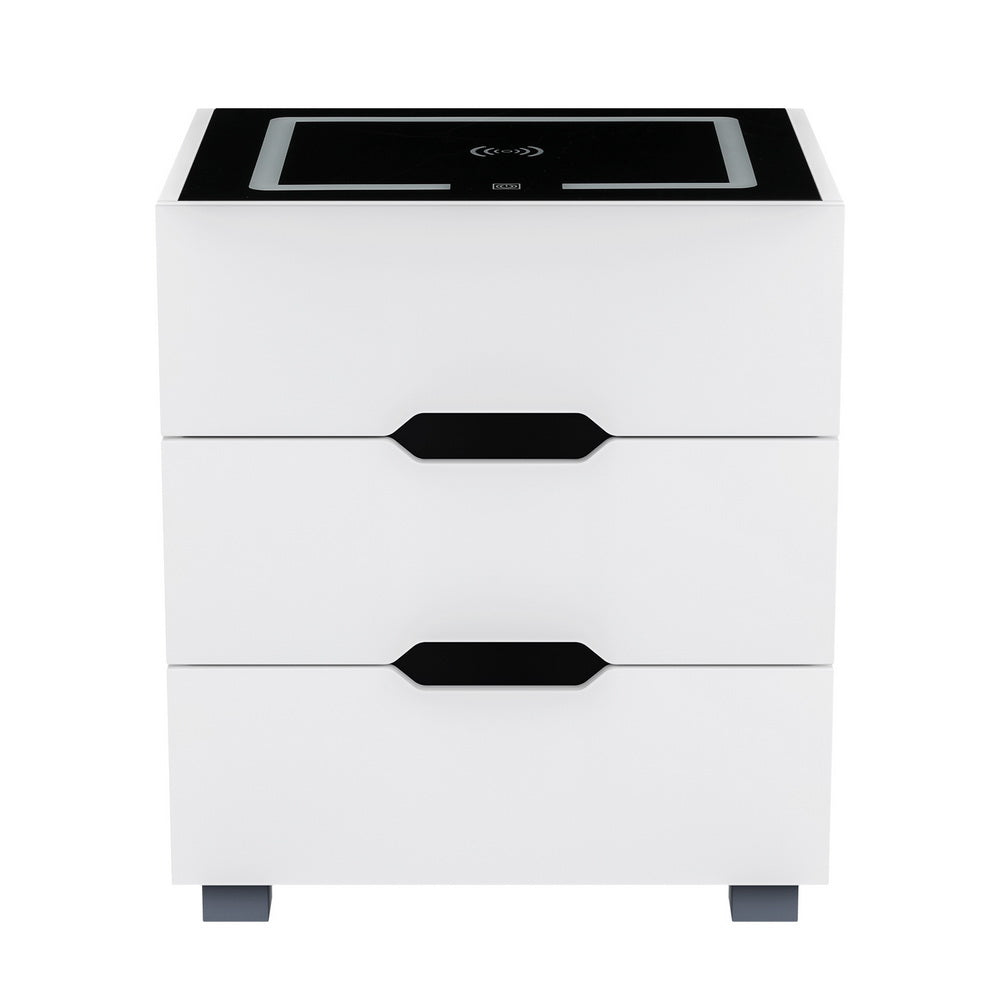 Adad Smart Bedside Table 3 Drawers Wireless Charging LED White