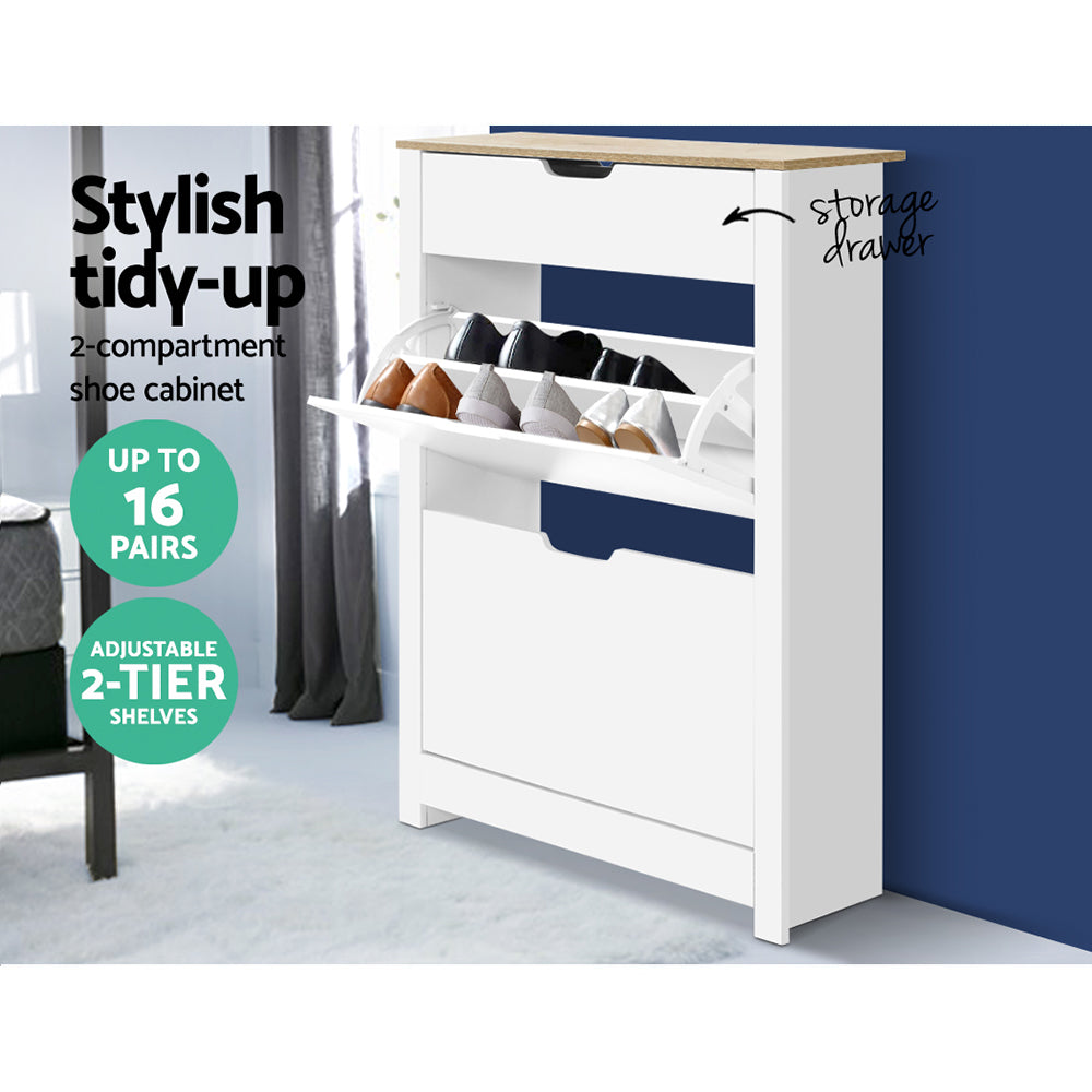 Ana 16-Pair Shoe Rack Cabinet White