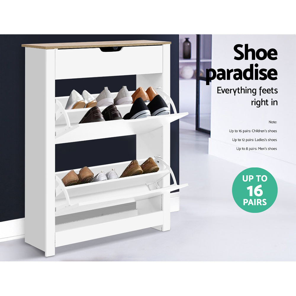 Ana 16-Pair Shoe Rack Cabinet White