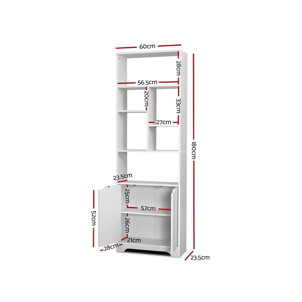 GINA White Bookshelf Cabinet Multi-Size Shelves
