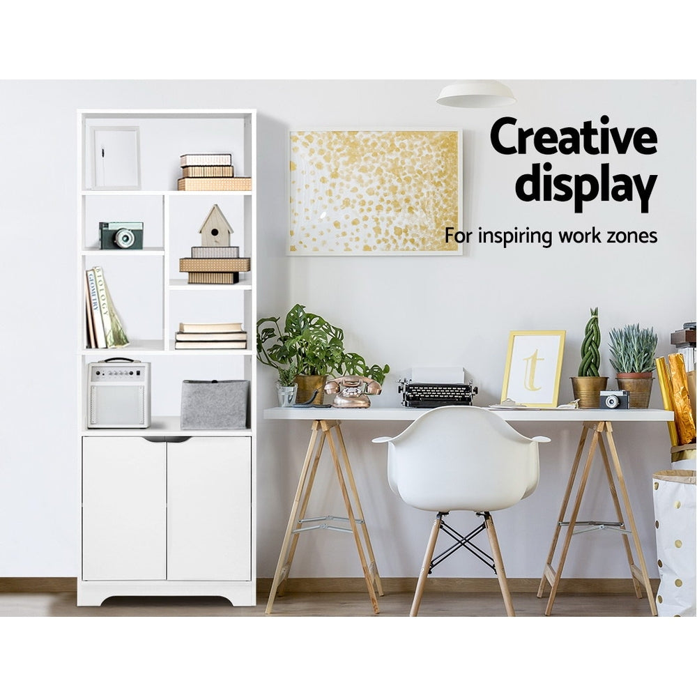 GINA White Bookshelf Cabinet Multi-Size Shelves