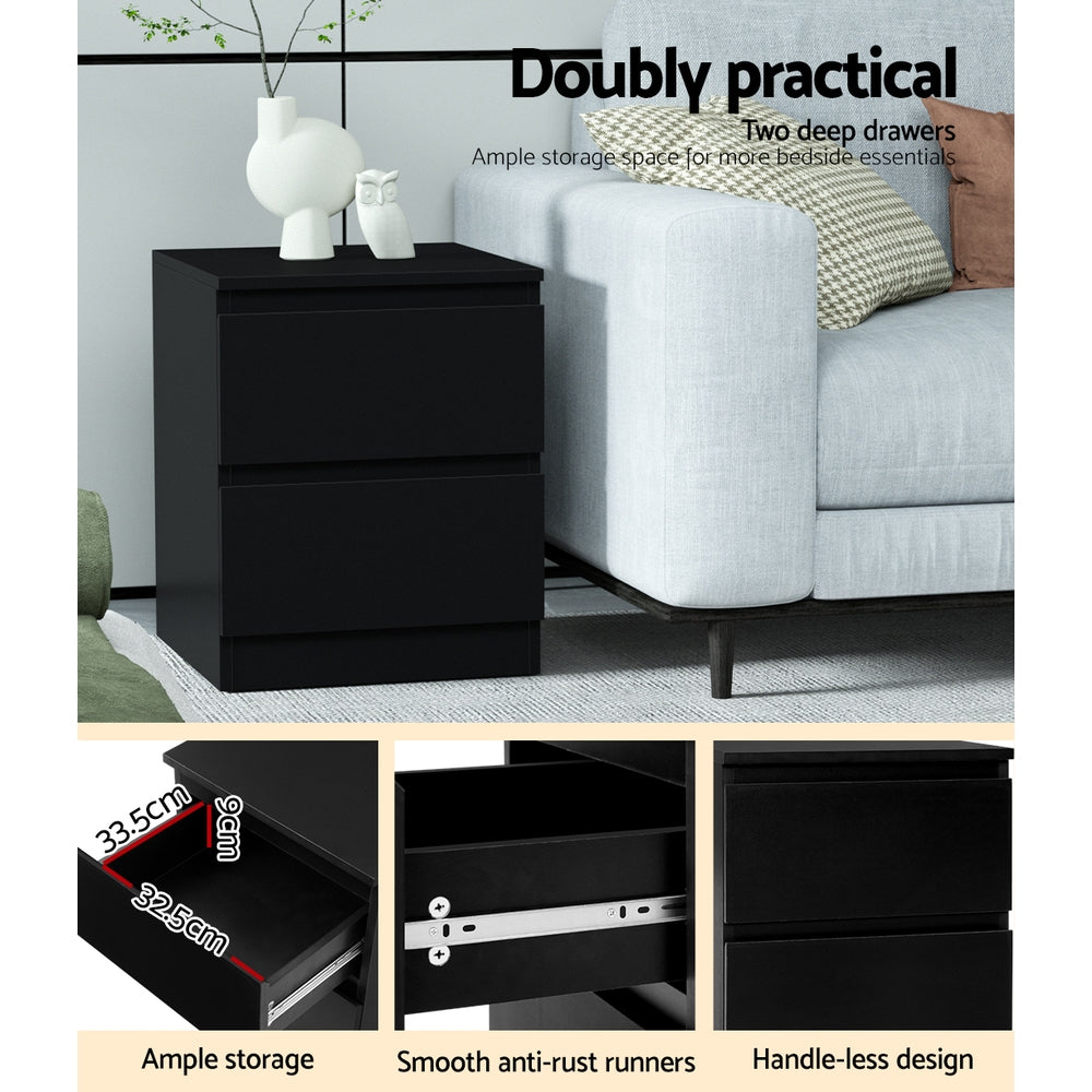 Pepe 2-Drawer Bedside Table Black