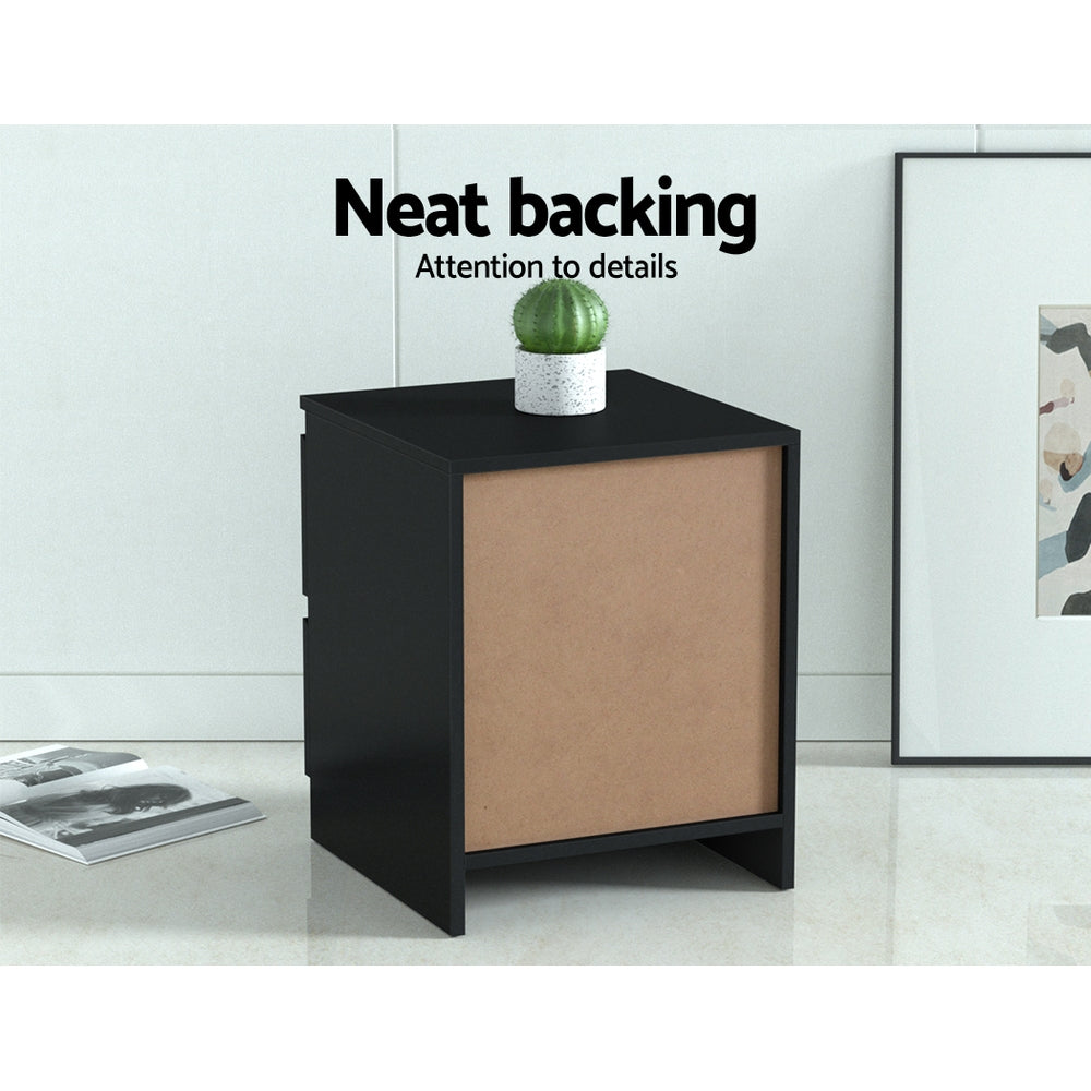 Pepe Bedside Table with 2 Drawers in Black, Set of 2