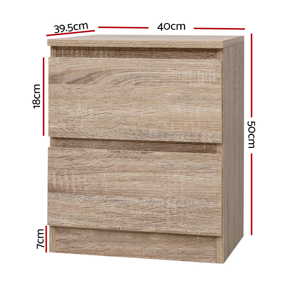 Pepe 2 Drawer Bedside Table with Storage Pair Oak