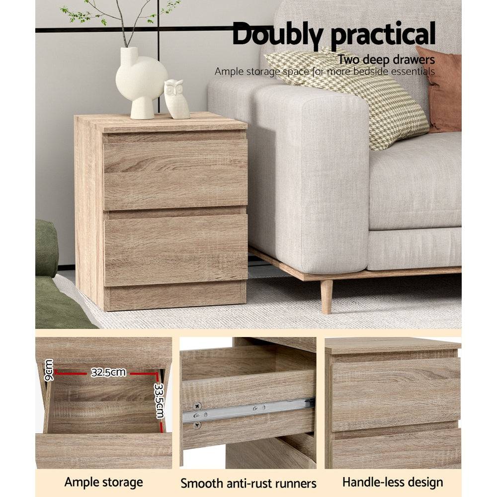 Pepe 2 Drawer Bedside Table with Storage Pair Oak