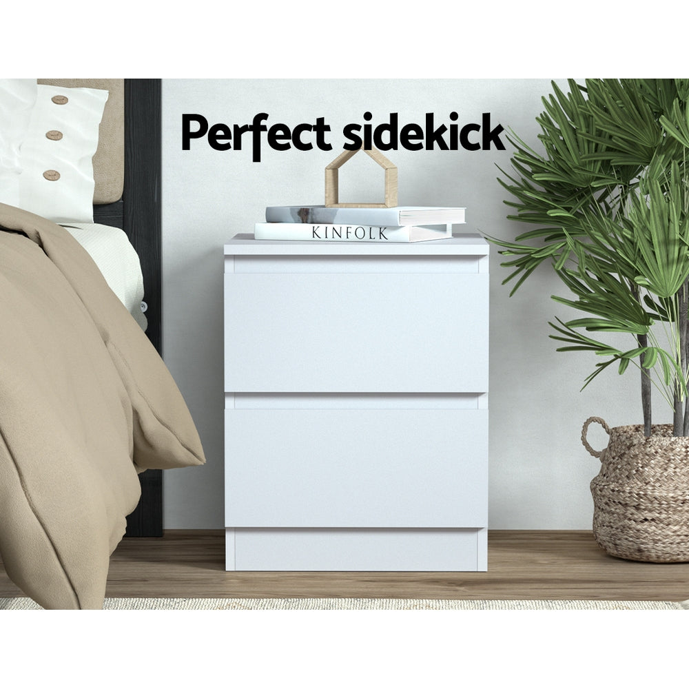 Pepe Bedside Table with 2 Drawers, Set of 2 in White
