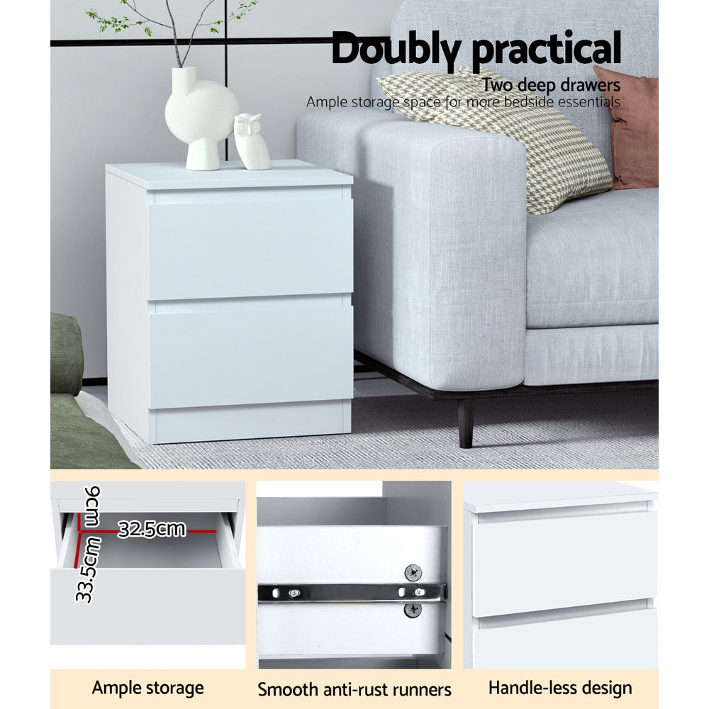Pepe Bedside Table with 2 Drawers, Set of 2 in White