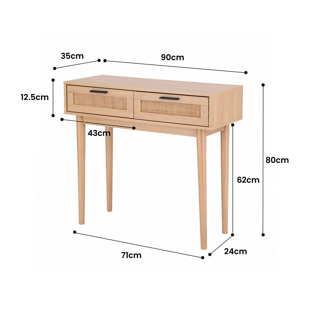 Artiss Console Table with 2 Rattan Drawers and Eucalyptus Legs