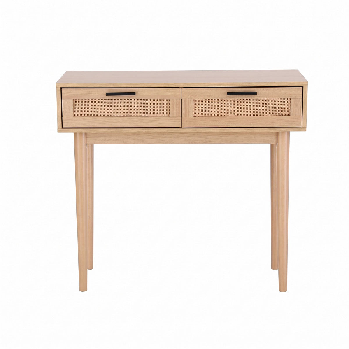 Artiss Console Table with 2 Rattan Drawers and Eucalyptus Legs