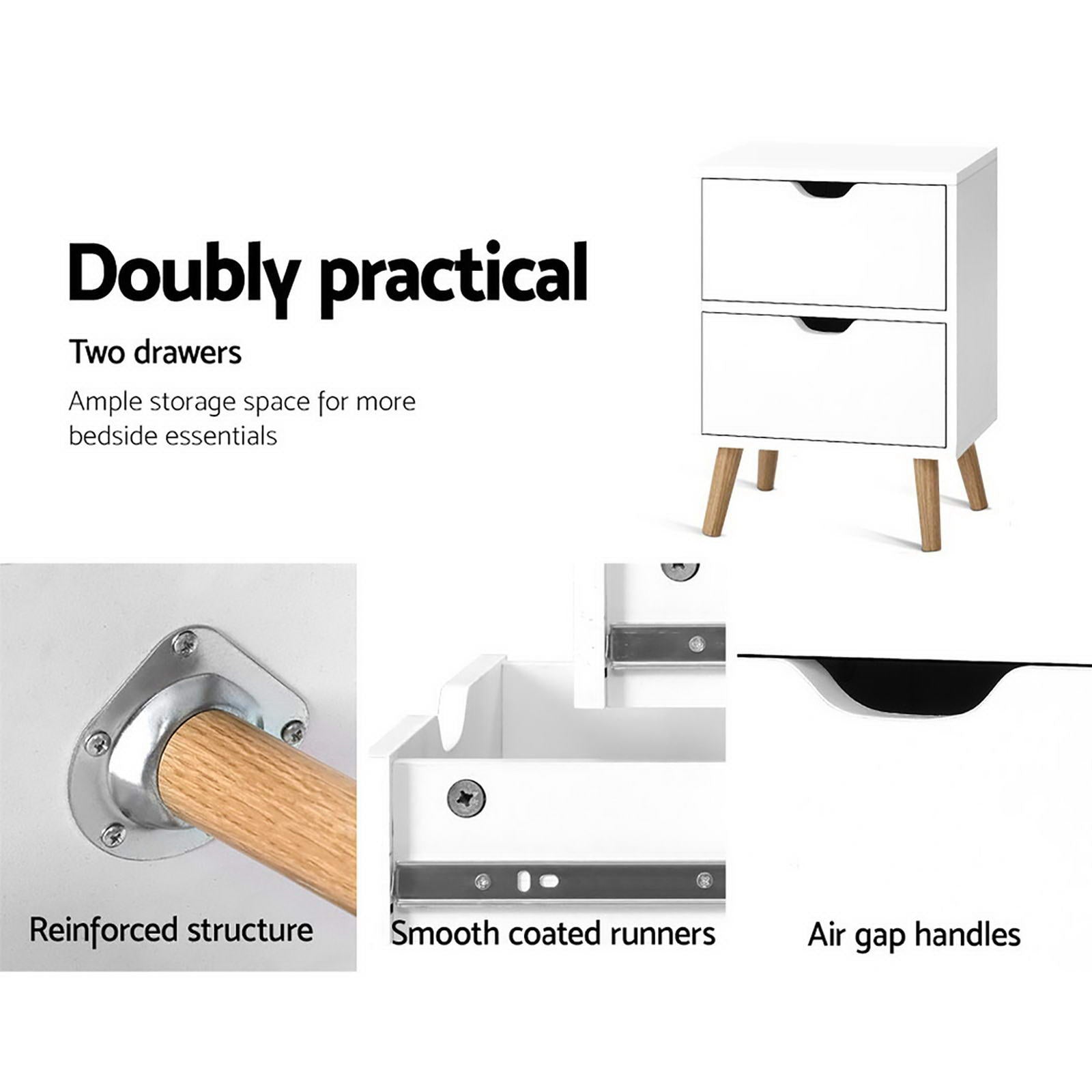 Boden Bedside Tables 2-Drawer White Set of 2