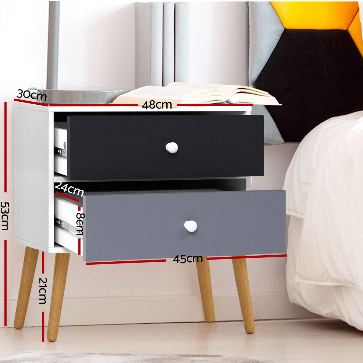 Bonds Two-Tone Bedside Table 2 Drawers, White