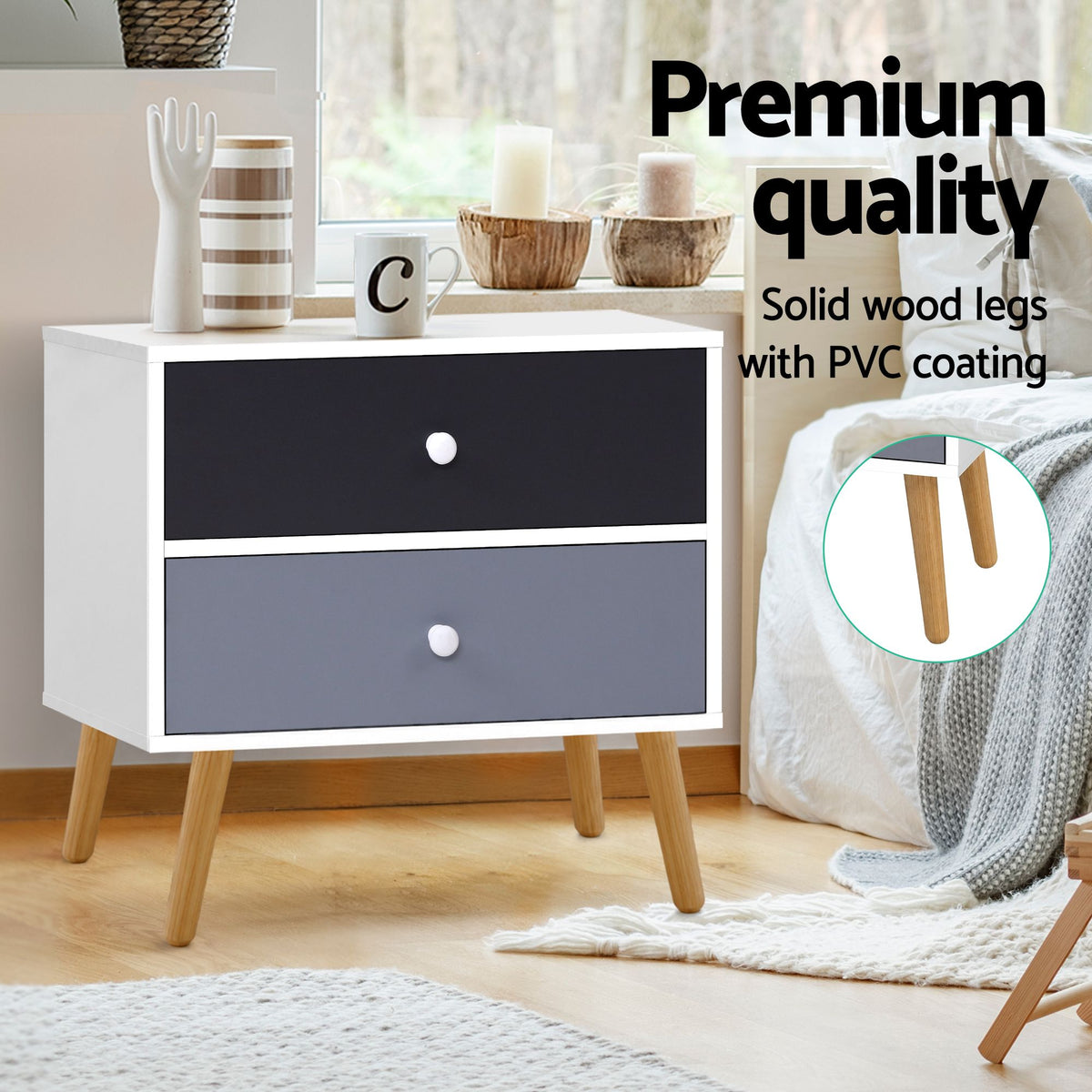Bonds Two-Tone Bedside Table 2 Drawers, White