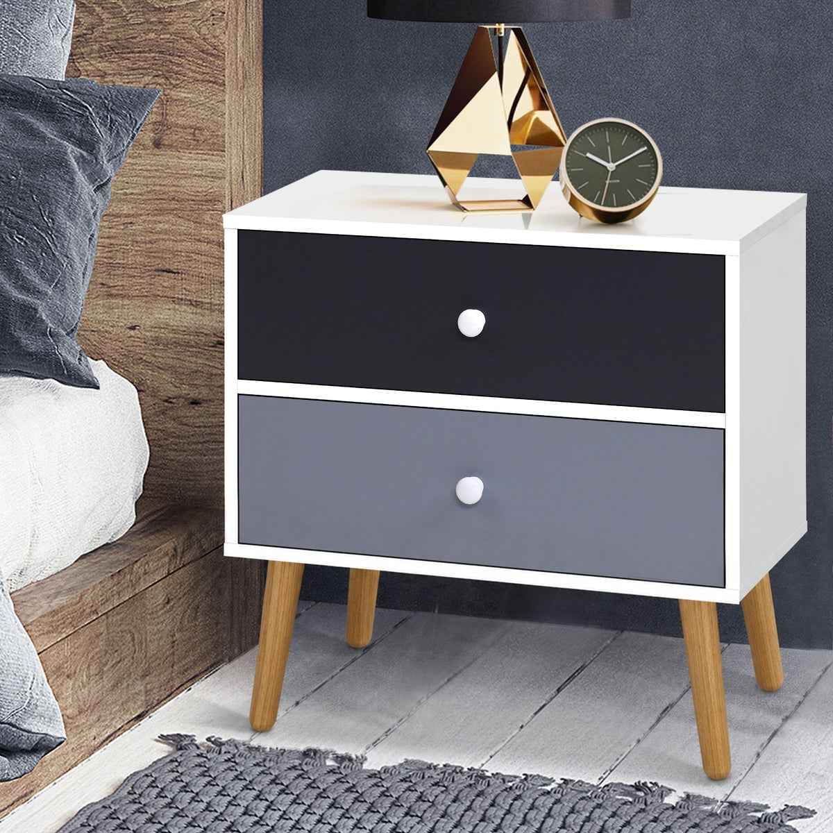 Bonds Two-Tone Bedside Table 2 Drawers, White