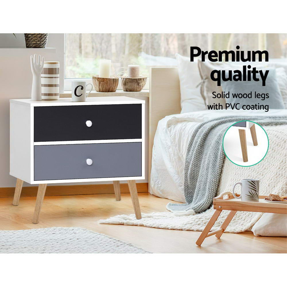 BONDS Bedside Table 2 Drawers White Scandinavian Style