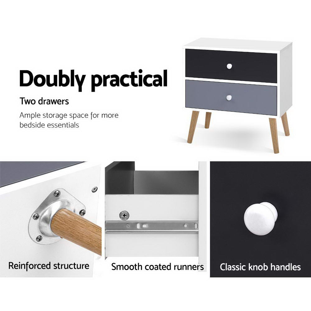 BONDS Bedside Table 2 Drawers White Scandinavian Style