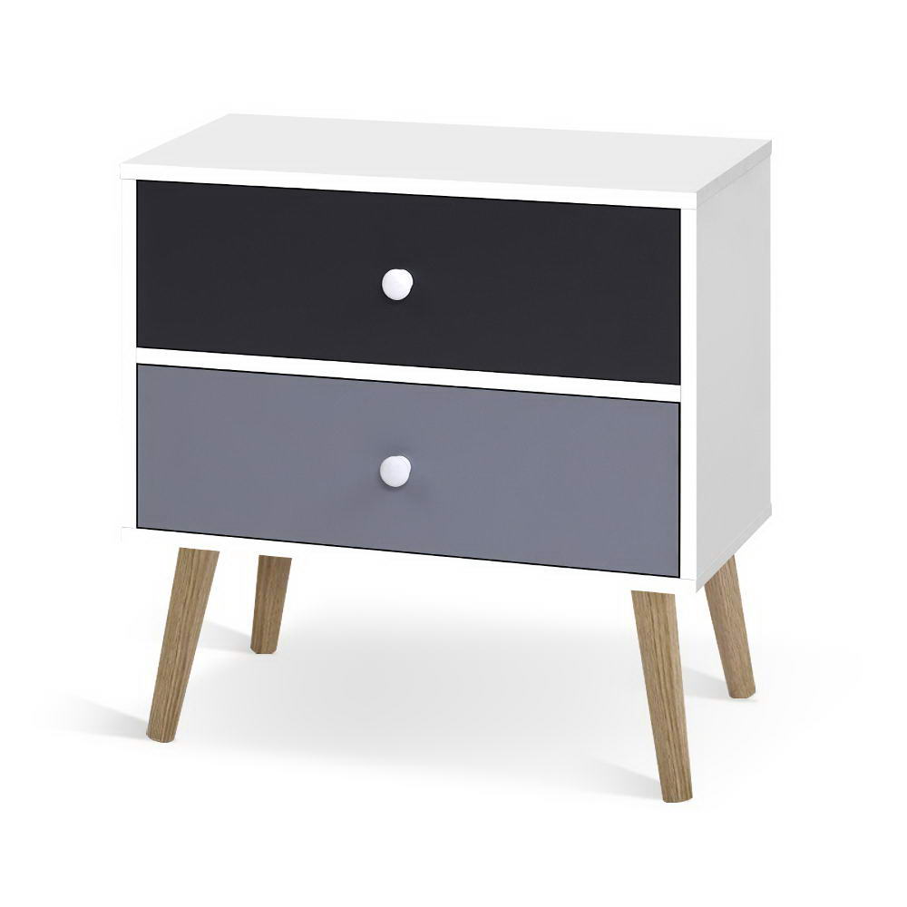 BONDS Bedside Table 2 Drawers White Scandinavian Style