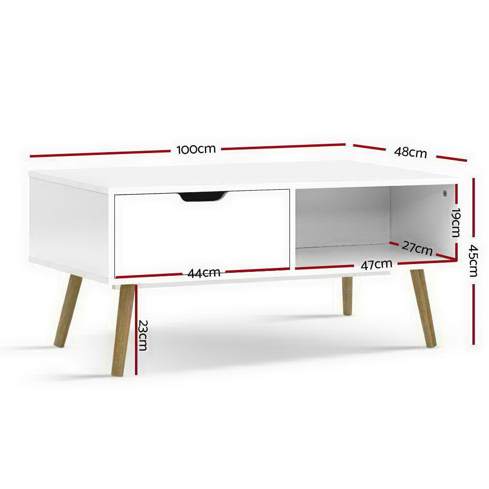 Larin Coffee Table Storage Drawer White Scandinavian Design