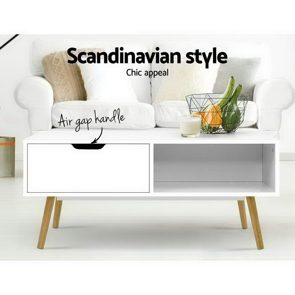Larin Coffee Table Storage Drawer White Scandinavian Design
