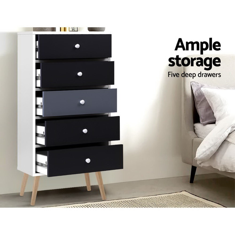 BONDS 5-Drawer Tallboy Scandinavian White