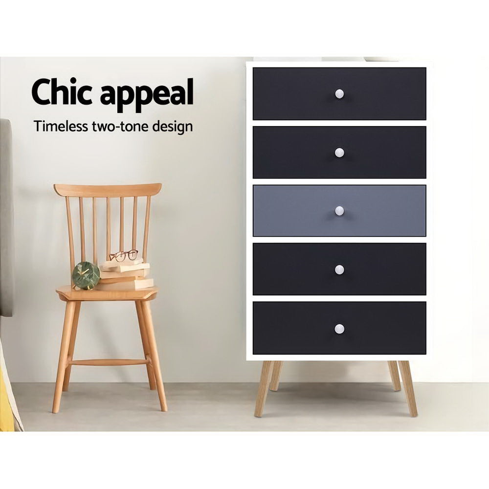 BONDS 5-Drawer Tallboy Scandinavian White
