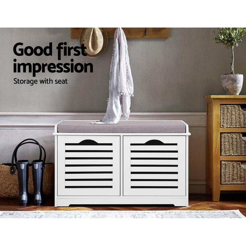 Caye Shoe Rack Cabinet Bench White Grey