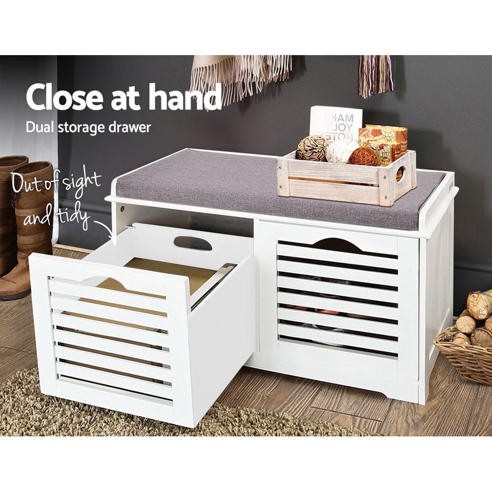 Caye Shoe Rack Cabinet Bench White Grey
