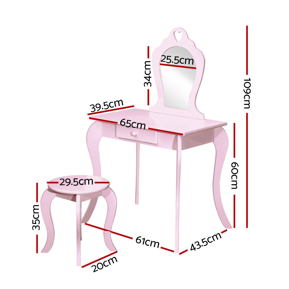 Keezi Kids Vanity Set Pink Dressing Table Stool Princess Makeup Mirror
