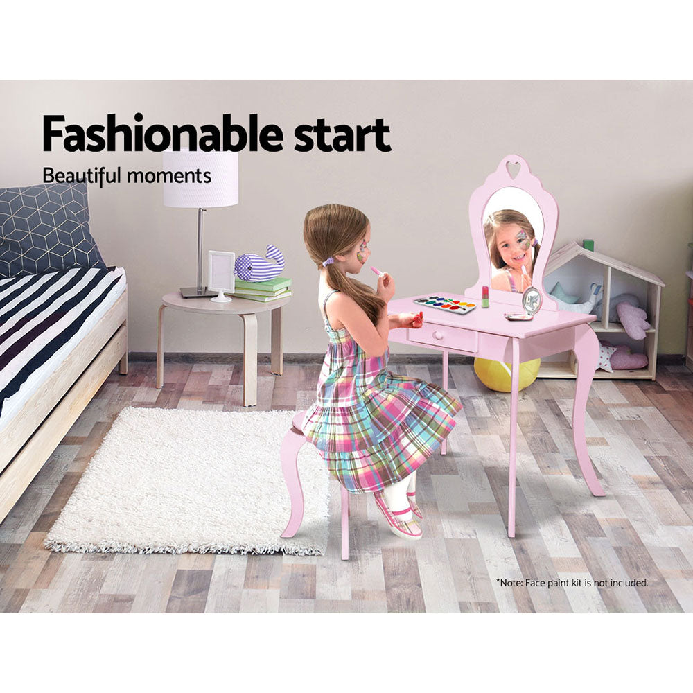 Keezi Kids Vanity Set Pink Dressing Table Stool Princess Makeup Mirror