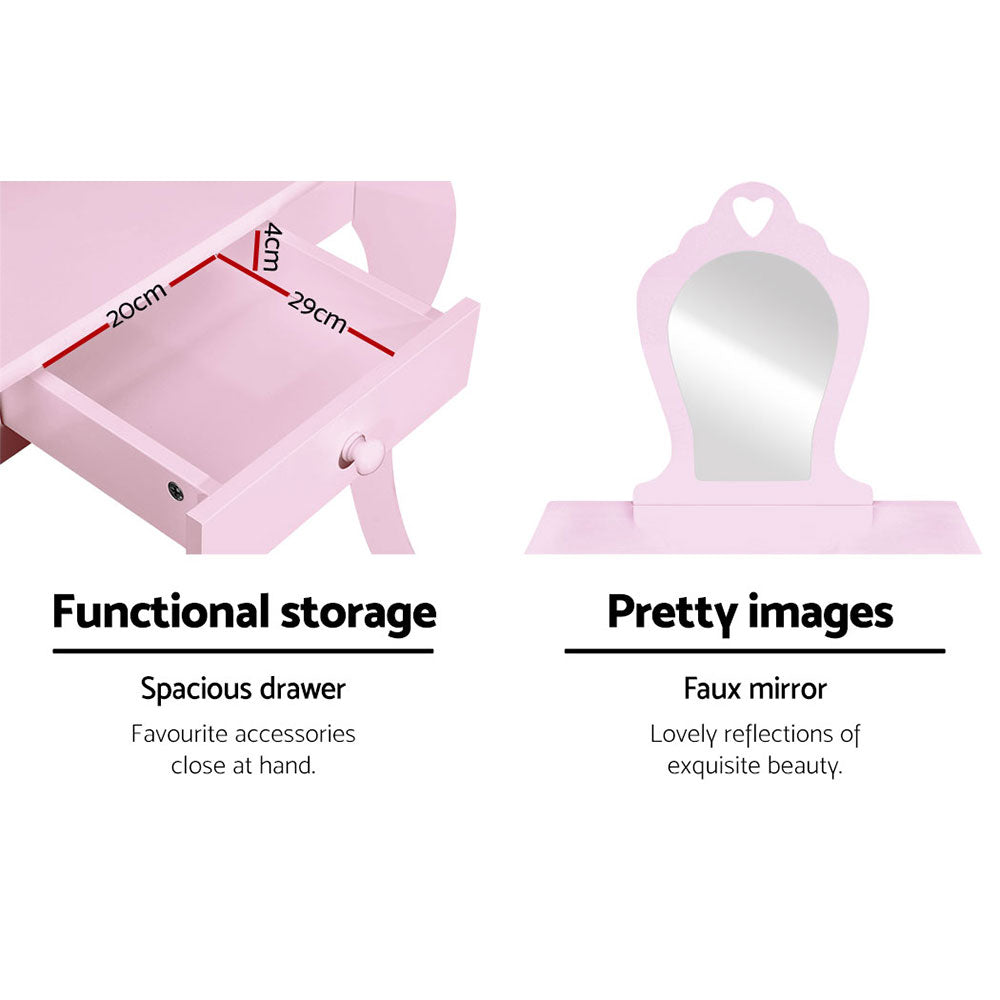 Keezi Kids Vanity Set Pink Dressing Table Stool Princess Makeup Mirror