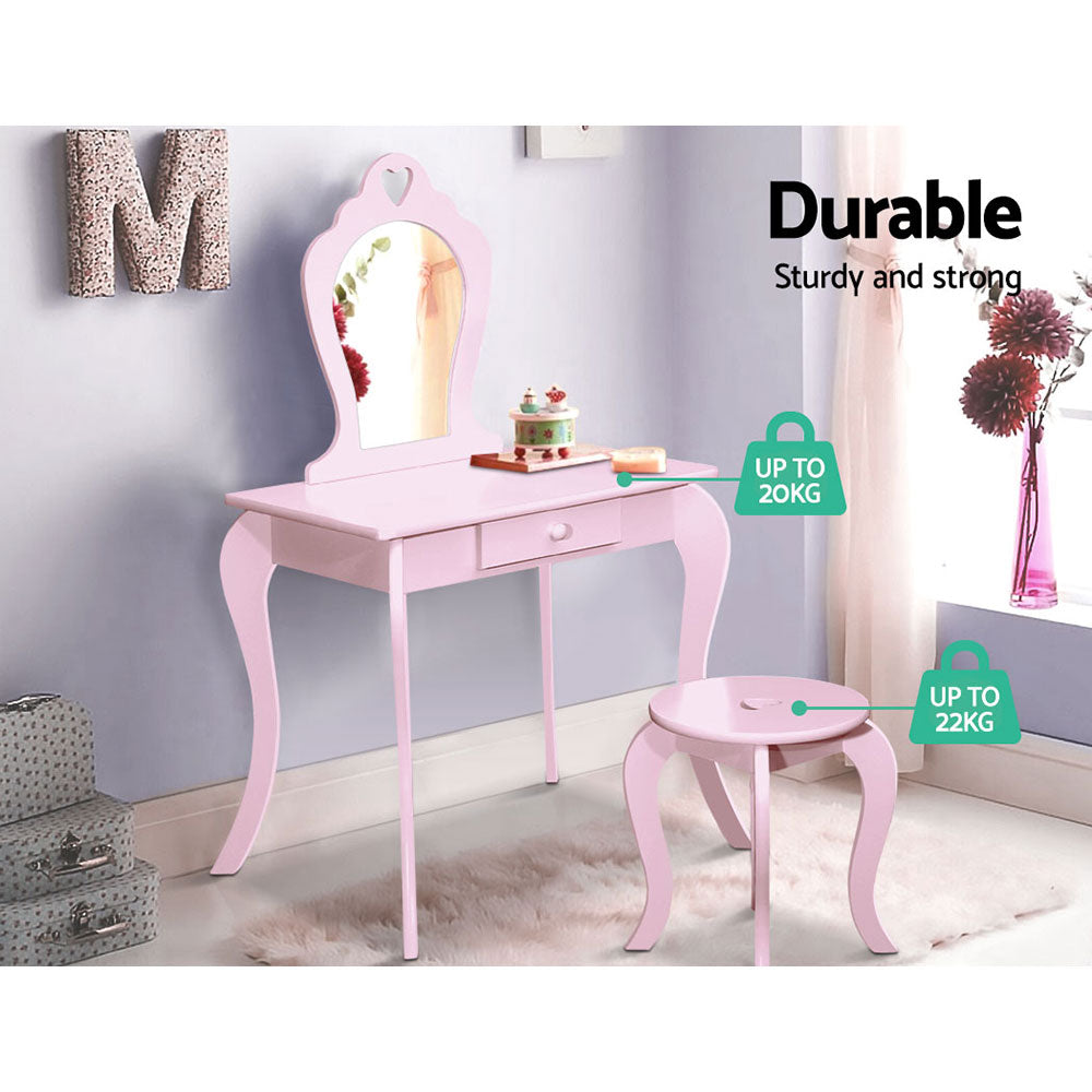 Keezi Kids Vanity Set Pink Dressing Table Stool Princess Makeup Mirror