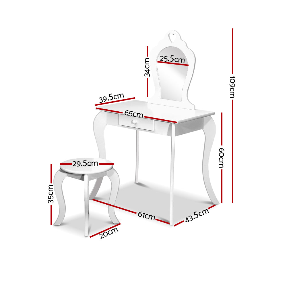 Keezi Kids Vanity Set Dressing Table Stool White