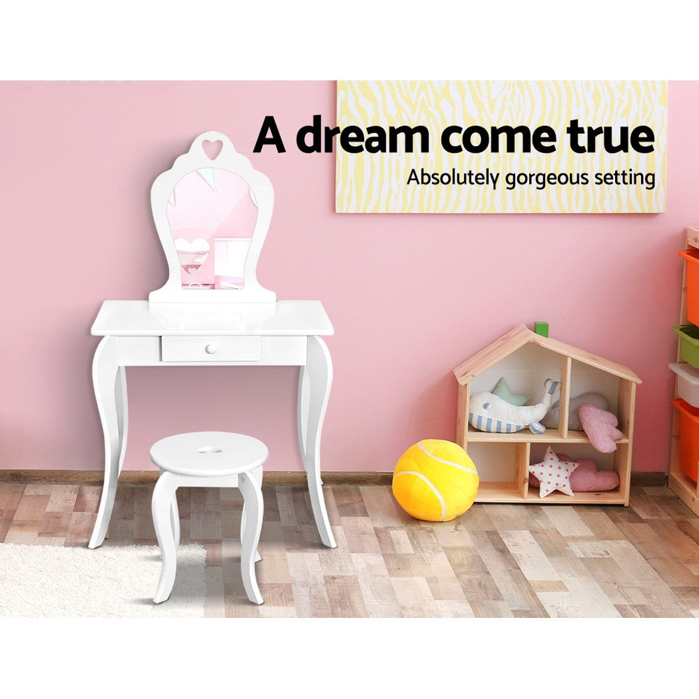 Keezi Kids Vanity Set Dressing Table Stool White