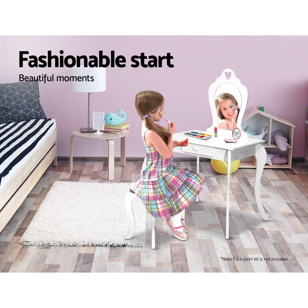 Keezi Kids Vanity Set Dressing Table Stool White