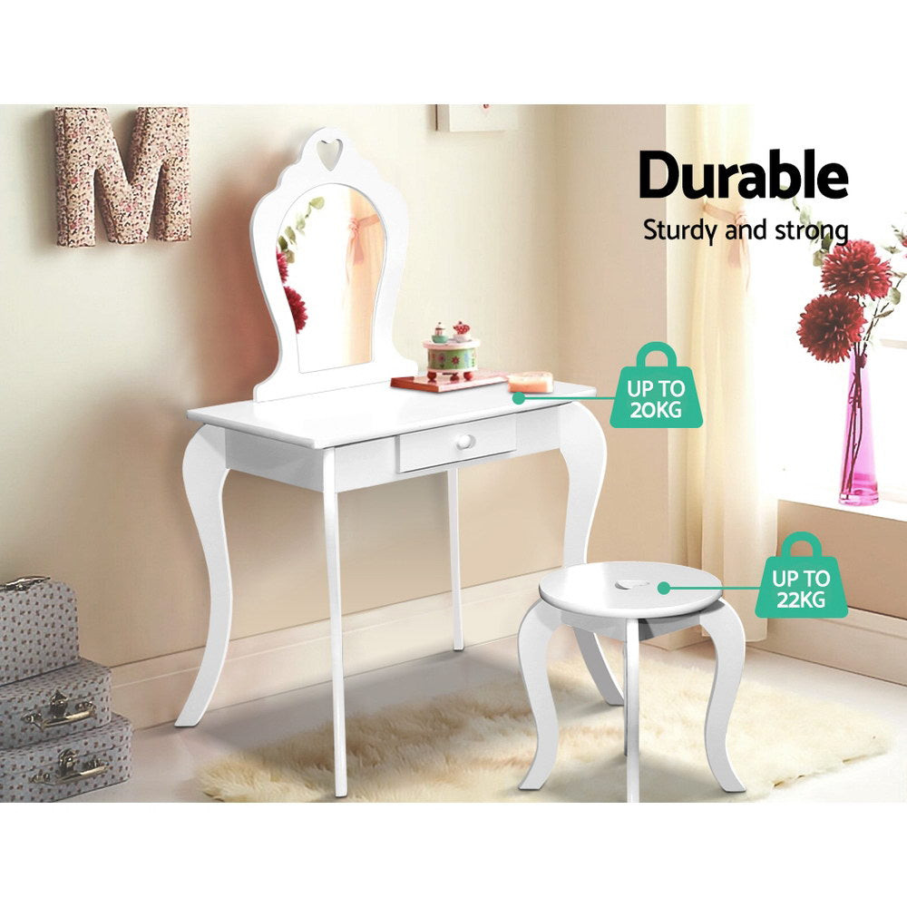 Keezi Kids Vanity Set Dressing Table Stool White