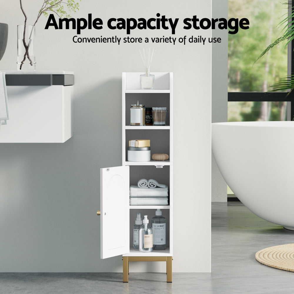 Ultra-Slim Bathroom Storage Cabinet White Adjustable Shelf