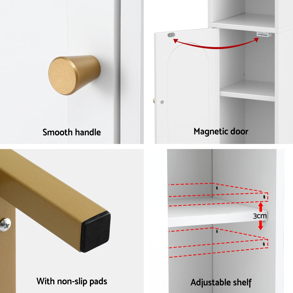 Ultra-Slim Bathroom Storage Cabinet White Adjustable Shelf
