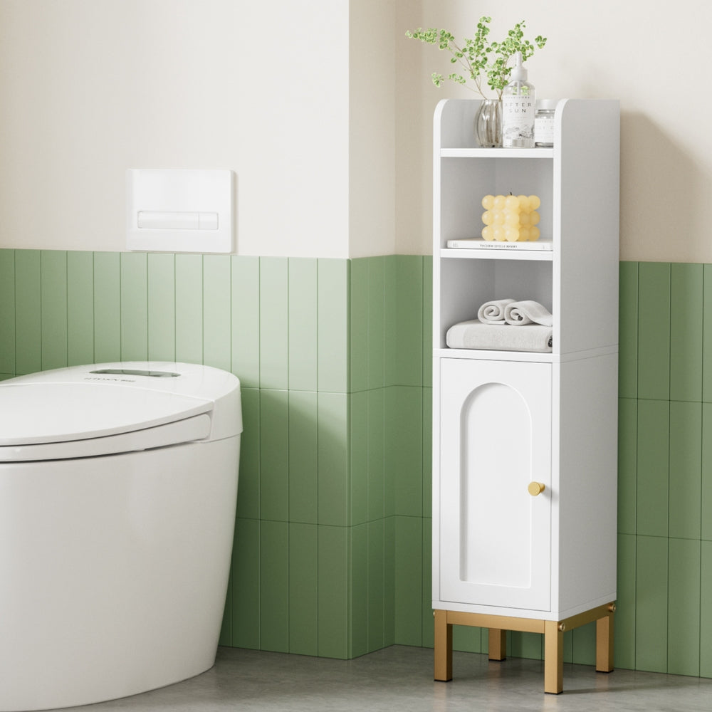 Ultra-Slim Bathroom Storage Cabinet White Adjustable Shelf