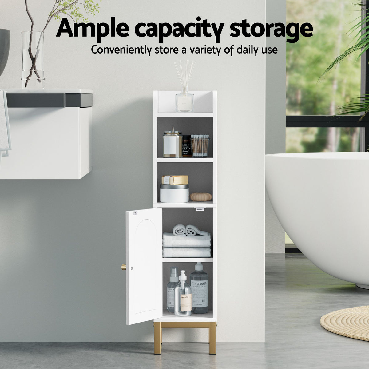 Artiss Slim Bathroom Storage Cabinet with Door White