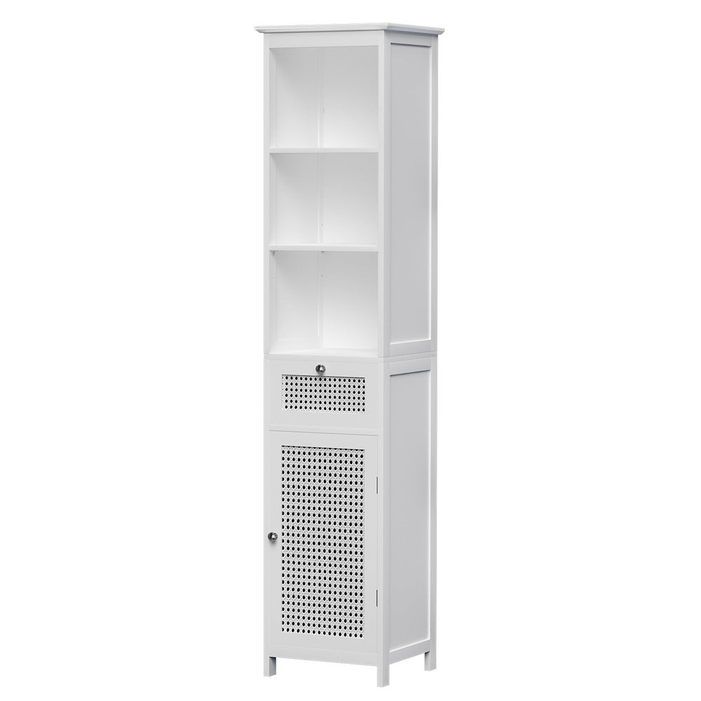 Artiss 161cm Tallboy Bathroom Cabinet White Rattan Storage