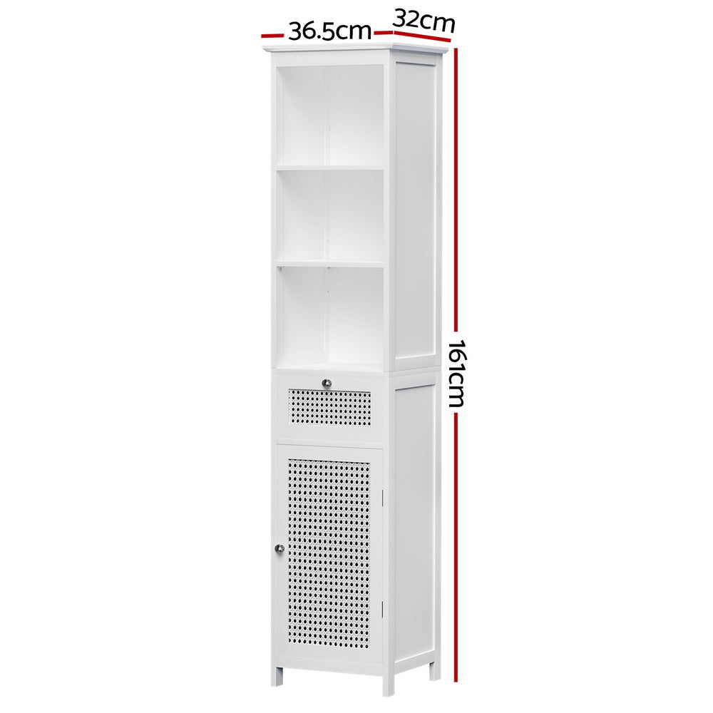 Artiss 161cm Tallboy Bathroom Cabinet White Rattan Storage